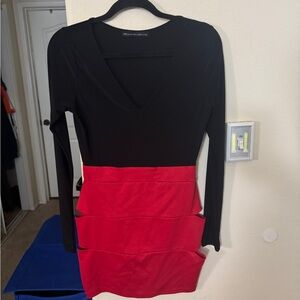 Fashion Nova Black and Red Long Sleeve Dress